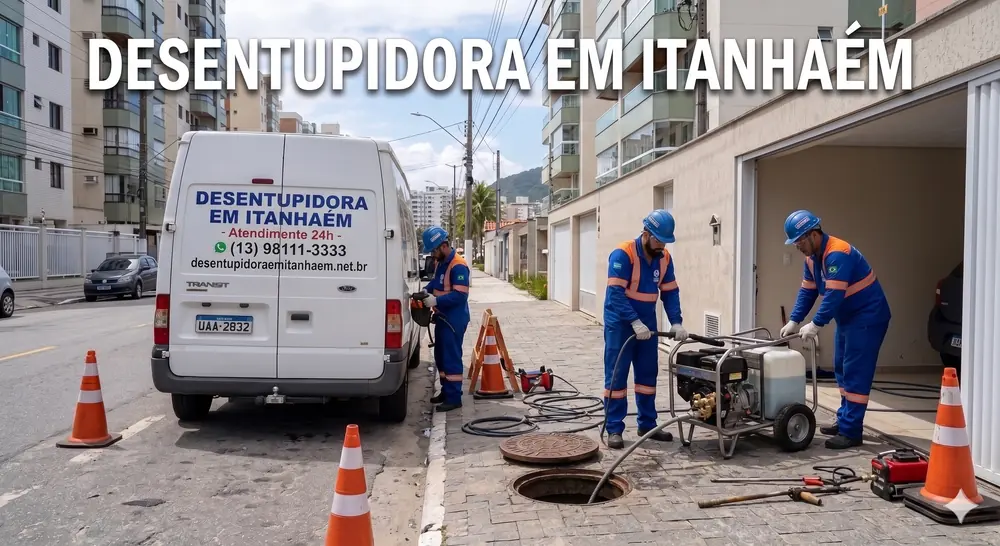 Equipe da desentupidora em Itanhaém em atendimento local